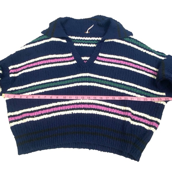 Free People NWT Kennedy Pullover Stripe Knit Sweater Size Medium Cropped Relaxed - Picture 8 of 16